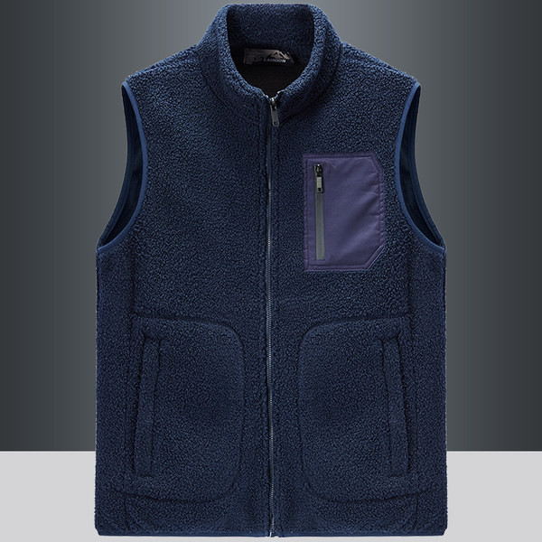 Vesta de pluș pentru bărbați cu fermoar și buzunar