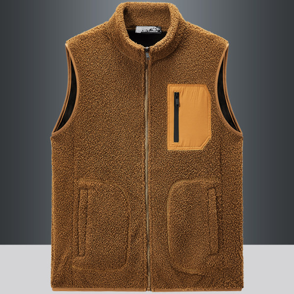Vesta de pluș pentru bărbați cu fermoar și buzunar