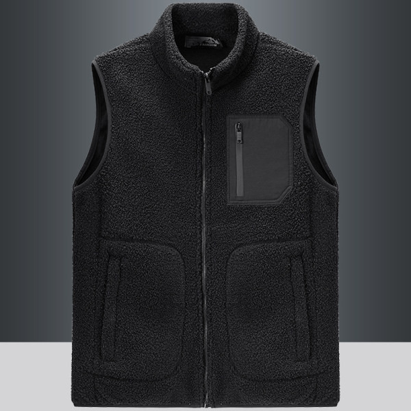 Vesta de pluș pentru bărbați cu fermoar și buzunar