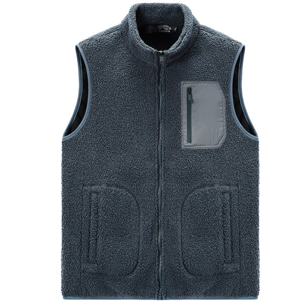 Vesta de pluș pentru bărbați cu fermoar și buzunar