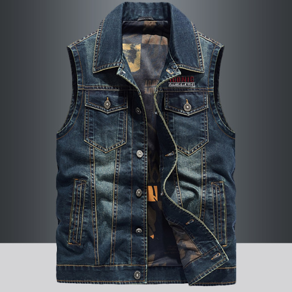 Vesta din denim pentru barbati la moda cu nasturi si buzunar