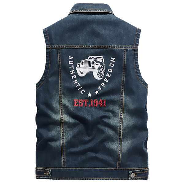 Vesta din denim pentru barbati la moda cu nasturi si buzunar
