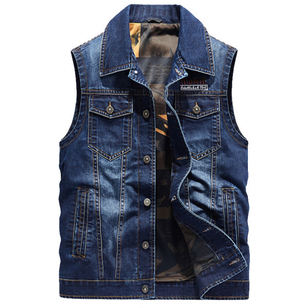 Vesta din denim pentru barbati la moda cu nasturi si buzunar