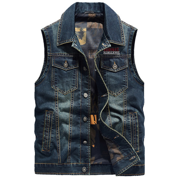 Vesta din denim pentru barbati la moda cu nasturi si buzunar