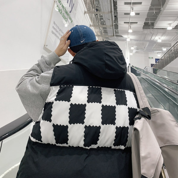 Vesta larga pentru barbati cu gluga - culoare alb si negru