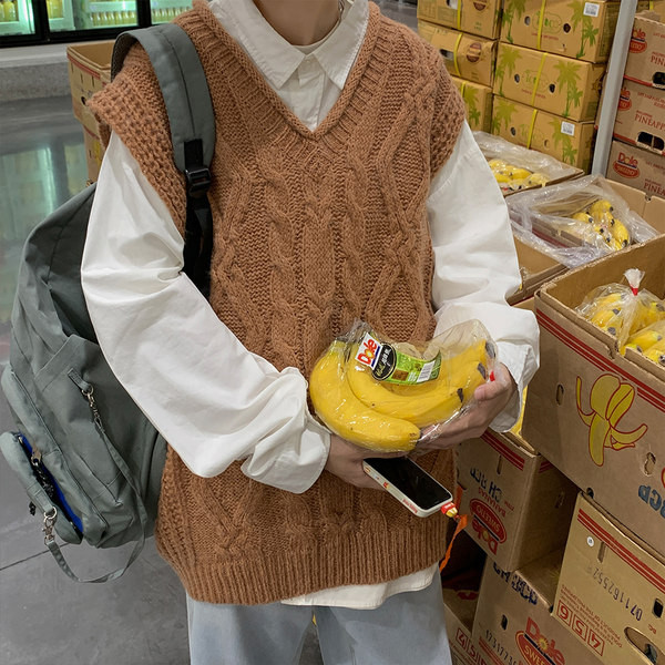 Vestă tricotată pentru bărbați, cu decolteu în V