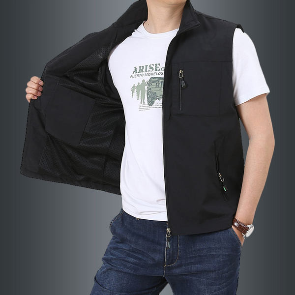 Naujo modelio vyriška 8 vienspalvė liemenė su kišenėmis