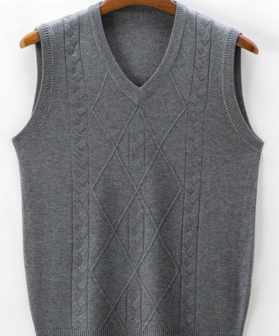 Vestă cu decolteu în V pentru bărbați, în carouri și cu model curat