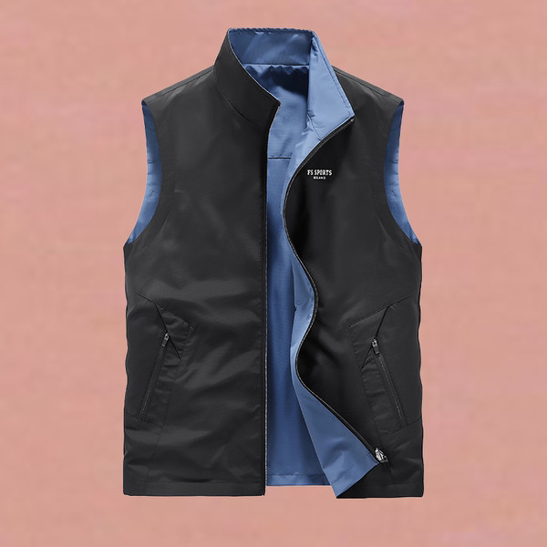 Keturių spalvų vyriška liemenė su dviem veidais