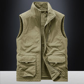 Vestă casual pentru bărbați, căptușită cu fleece, fermoar și buzunar