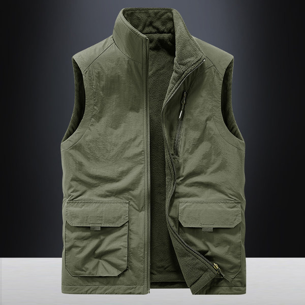 Vestă casual pentru bărbați, căptușită cu fleece, fermoar și buzunar