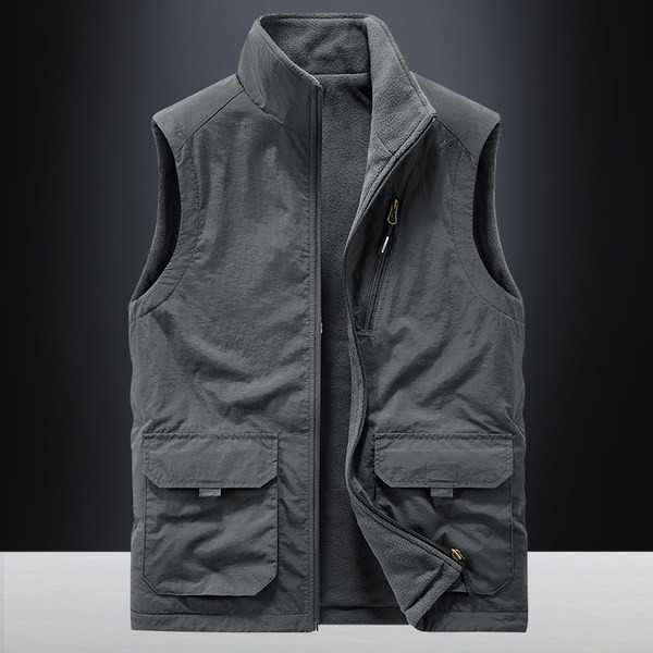 Vestă casual pentru bărbați, căptușită cu fleece, fermoar și buzunar