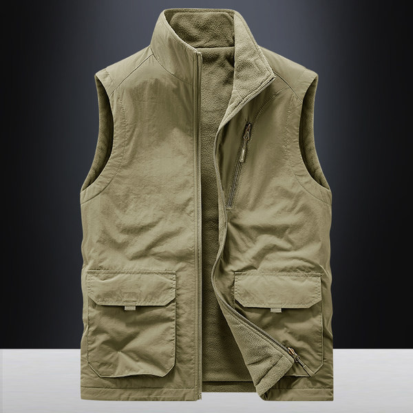 Vestă casual pentru bărbați, căptușită cu fleece, fermoar și buzunar