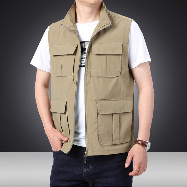 Vesta de pescuit casual pentru barbati - cu buzunar si fermoar