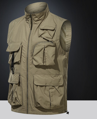 Modern hunting and fishing vest with pockets and zipper