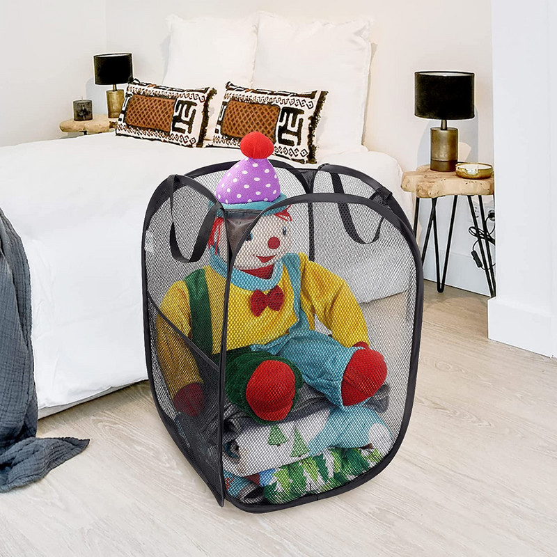 Tinklinis iššokantis nešvarių skalbinių krepšelis su patvariomis rankenomis Sulankstomas skalbinių krepšelis Drabužių laikymo krepšeliai skalbinių krepšelis