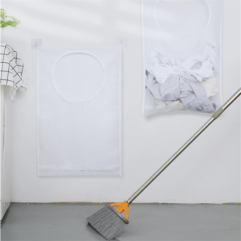 Piszkos ruhatároló táska kosár keret Vödör Összehajtható hálós mosoda Fürdőszoba falra akasztható háztartási ruha rendszerező kampóval