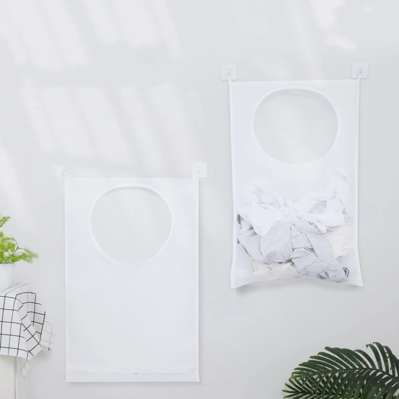 Piszkos ruhatároló táska kosár keret Vödör Összehajtható hálós mosoda Fürdőszoba falra akasztható háztartási ruha rendszerező kampóval