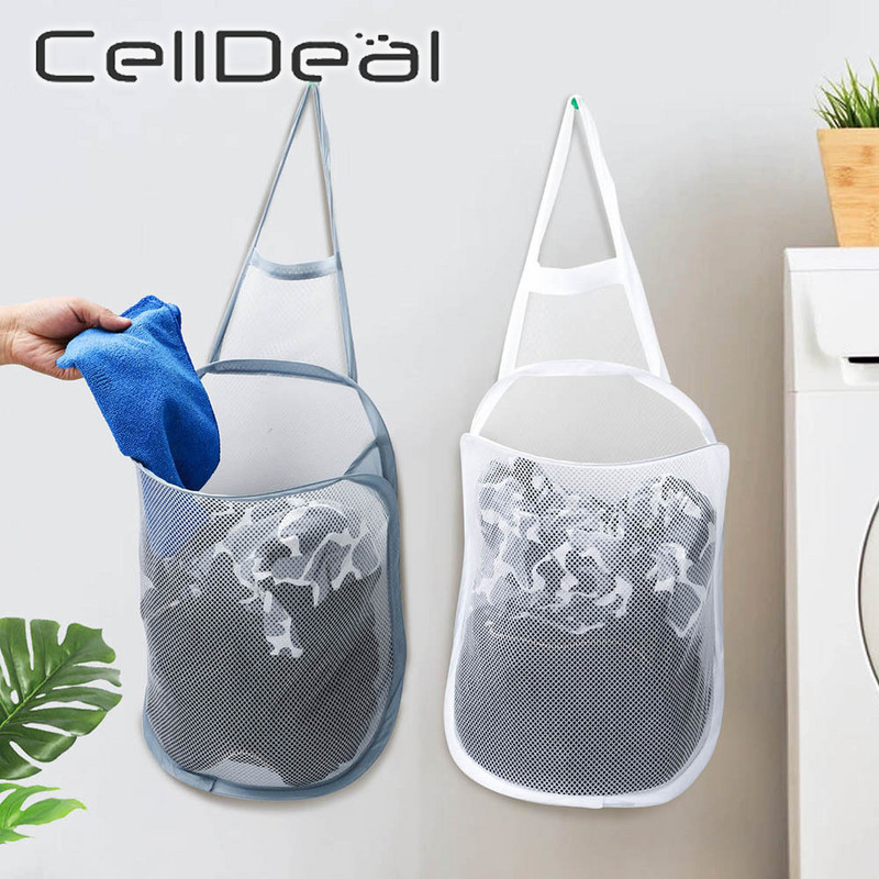 Sieninis pakabinamas tinklinis skalbinių krepšelis Didelės talpos nešvarūs drabužiai trukdo sulankstomas daugiafunkcis nešiojamas daiktadėžės krepšys