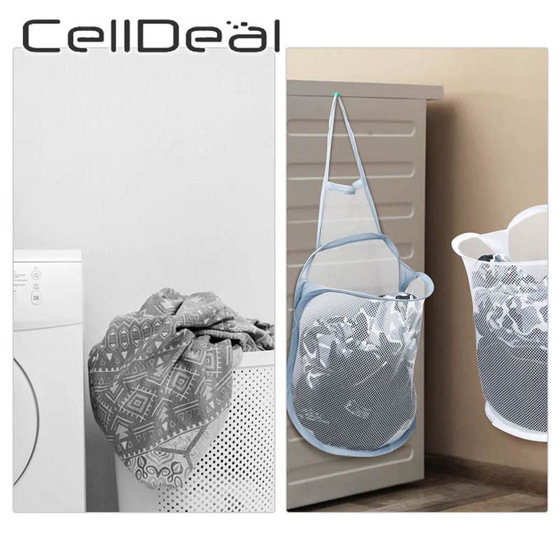 Sieninis pakabinamas tinklinis skalbinių krepšelis Didelės talpos nešvarūs drabužiai trukdo sulankstomas daugiafunkcis nešiojamas daiktadėžės krepšys