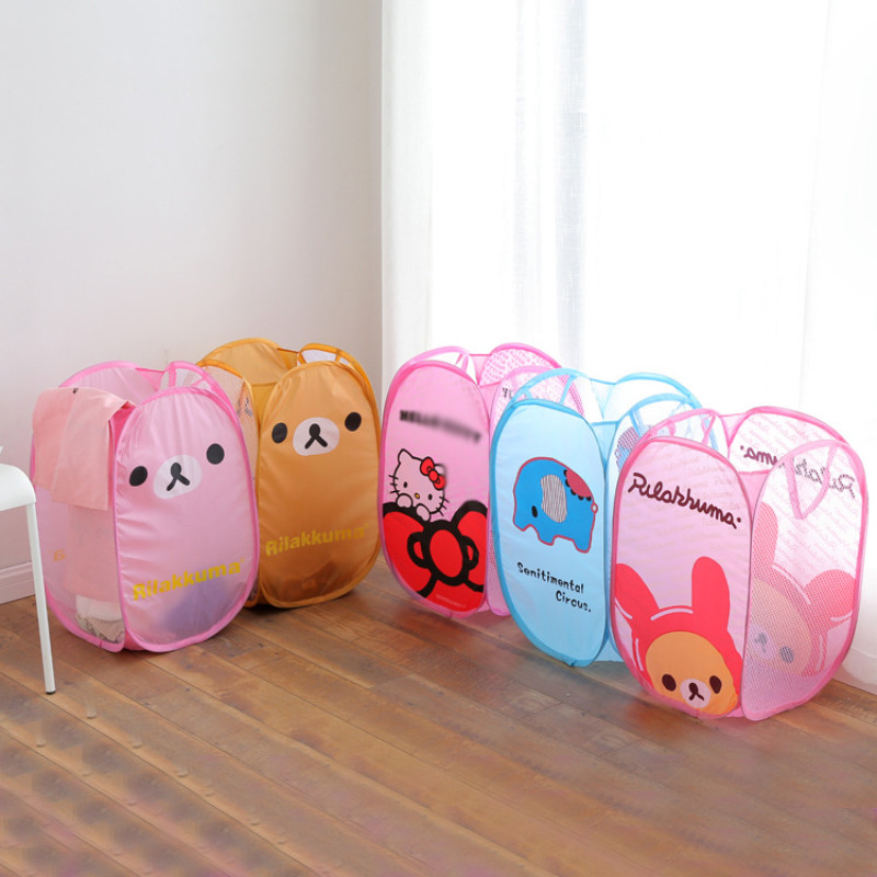 1vnt Animacinis sulankstomas skalbinių krepšelis Didelės talpos organizatoriaus krepšelis nešvariems buitiniams drabužiams Nailono tinklinis krepšys žaislams laikyti