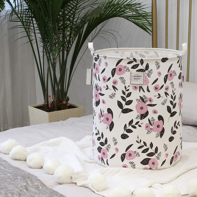 Összehajtható virágos mosodai akadály vízálló piszkos ruha tároló kosár pamut botanika játéktároló hálószoba rendezőhöz