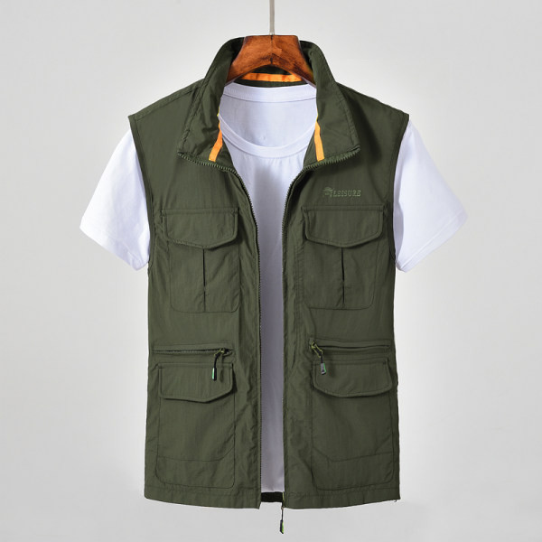 Zsebekkel ellátott, hétköznapi férfi mellény - barna és zöld színben