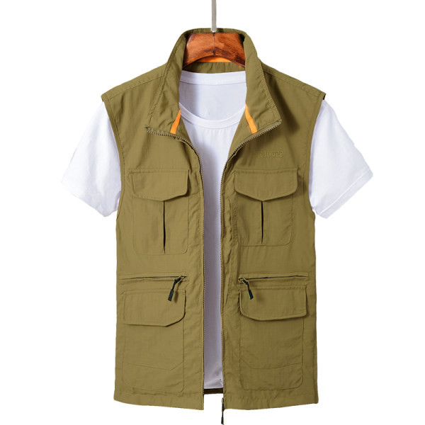 Zsebekkel ellátott, hétköznapi férfi mellény - barna és zöld színben