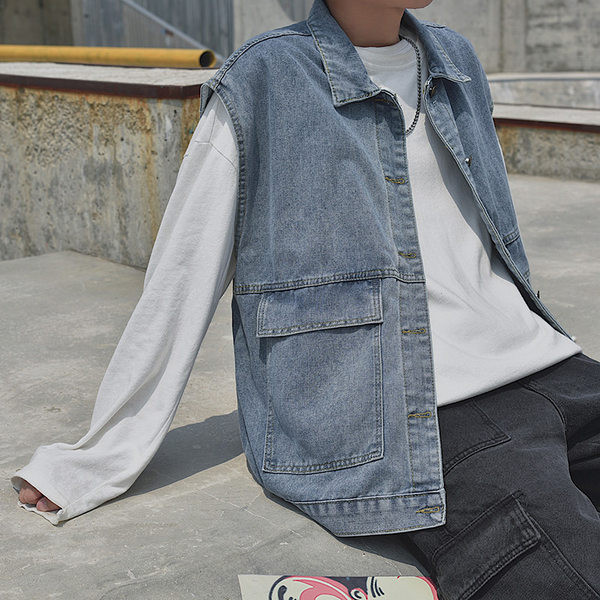 Vyriška džinsinė liemenė su sagomis