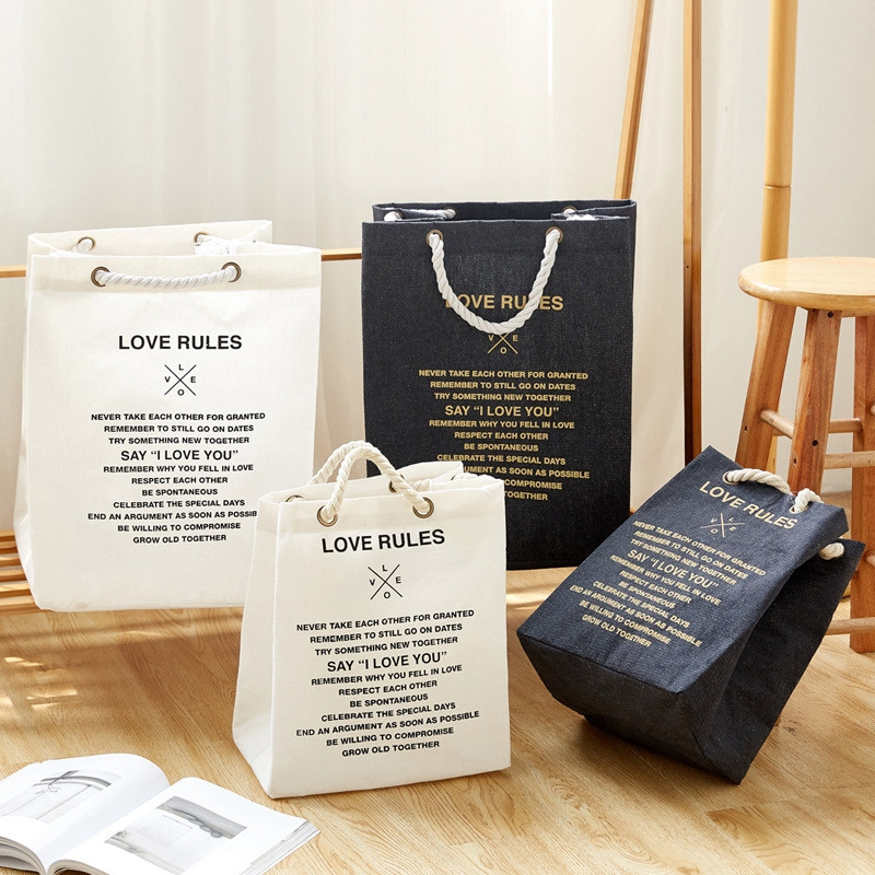 Spausdintas skalbinių krepšelis Nešvarių drabužių krepšelis su rankena Medvilniniai Lininiai Drabužiai Žaislai Sandėliavimas Vonios skalbinių užsegimas Sulankstomas