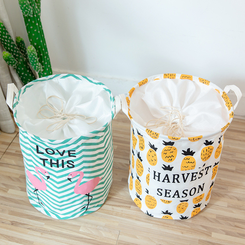 Színes nyomtatás Pamut vászon Piszkos szennyes kosár Összehajtható Kerek Vízálló Rendező Vödör Ruházat Gyermekjáték Nagy kapacitás