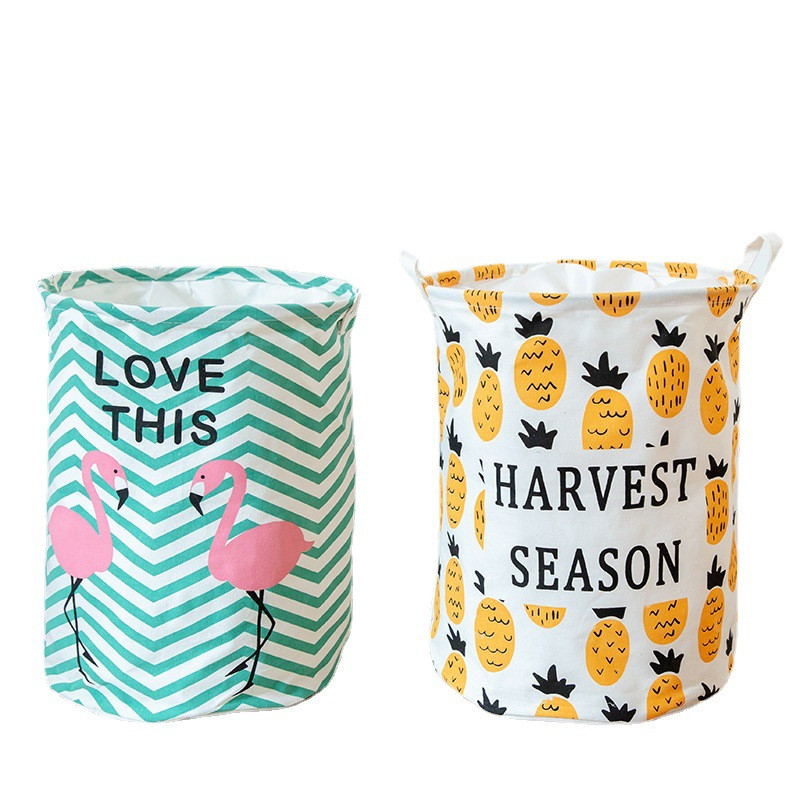 Színes nyomtatás Pamut vászon Piszkos szennyes kosár Összehajtható Kerek Vízálló Rendező Vödör Ruházat Gyermekjáték Nagy kapacitás