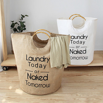 Сгъваема кошница за пране Органайзер за мръсни дрехи Платена чанта за пране Голям капацитет Играчки Кошница за съхранение на разни вещи Кофа с дръжка