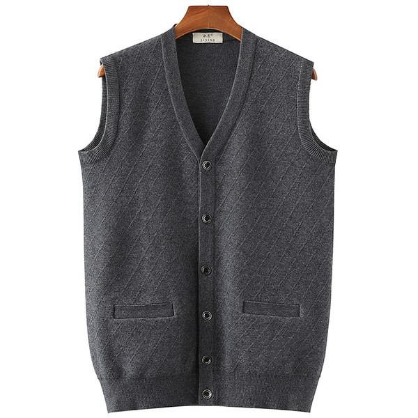 Férfi kötött mellény zsebbel és gombokkal