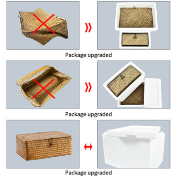 Кошница за съхранение на морски водорасли Ръчно тъкана кутия за съхранение с капак Органайзер за различни козметични продукти Правоъгълен шкаф Органайзер Кошница за пране