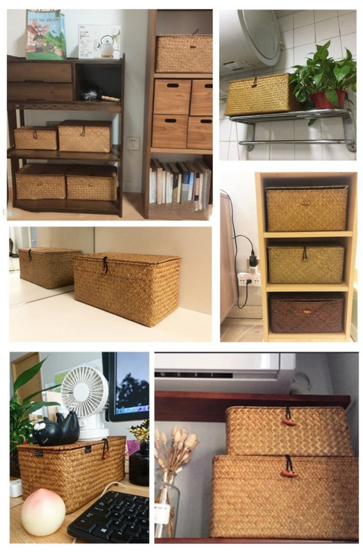 Jūros dumblių laikymo krepšelis Rankomis austa laikymo dėžė su dangčiu Įvairios kosmetikos priemonės Stačiakampio formos spintos organizatorius skalbinių krepšelis