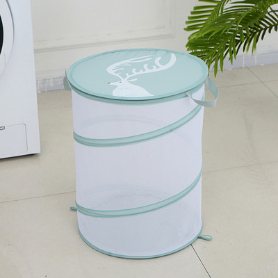 Háztartási piszkos ruhakosár fedéllel Nagy kapacitású összecsukható fürdőszobai zuhany Piszkos ruhatároló Poliészter lélegző kék
