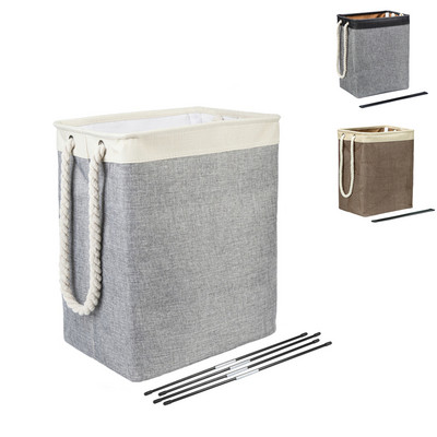 65L Folding Laundry Basket Stackable Cotton Linen Bathroom Clothes Storage Bucket