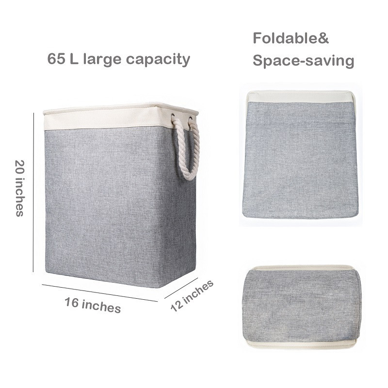 65 literes összecsukható mosodai kosár egymásra rakható pamut vászon fürdőszobai ruhák tároló vödör