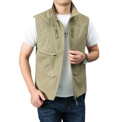 Vesta casual pentru barbati cu buzunar cu guler inalt si fermoar