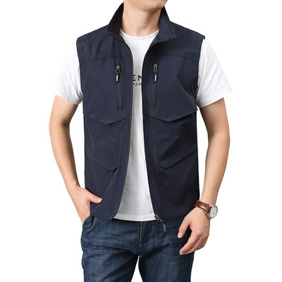 Vesta casual pentru barbati cu buzunar cu guler inalt si fermoar