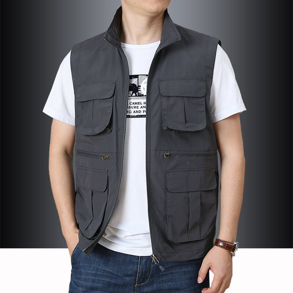 Vesta casual pentru barbati cu buzunar cu guler inalt si fermoar