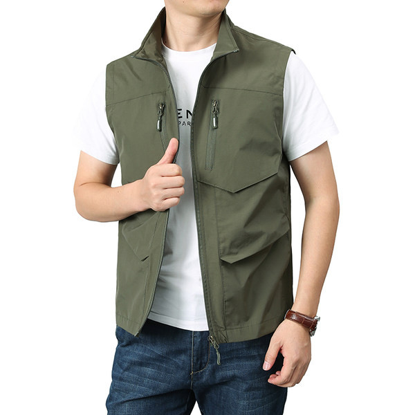 Vesta casual pentru barbati cu buzunar cu guler inalt si fermoar