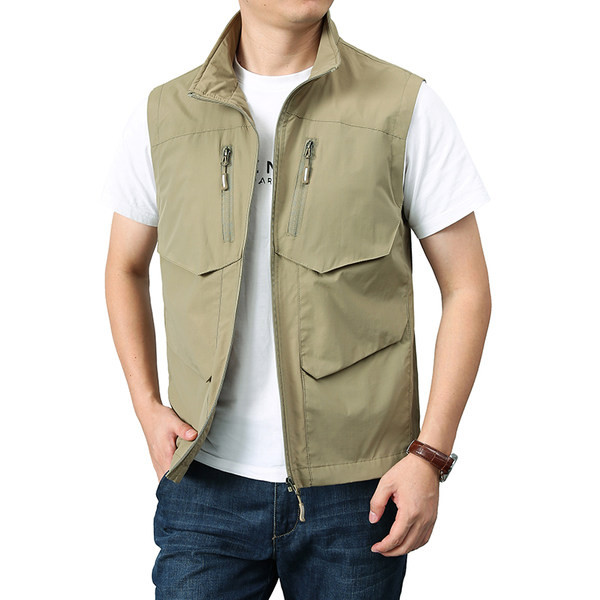 Vesta casual pentru barbati cu buzunar cu guler inalt si fermoar