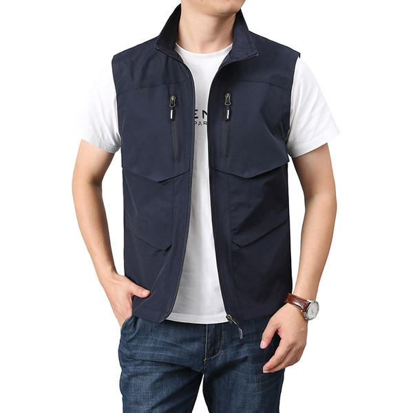 Vesta casual pentru barbati cu buzunar cu guler inalt si fermoar