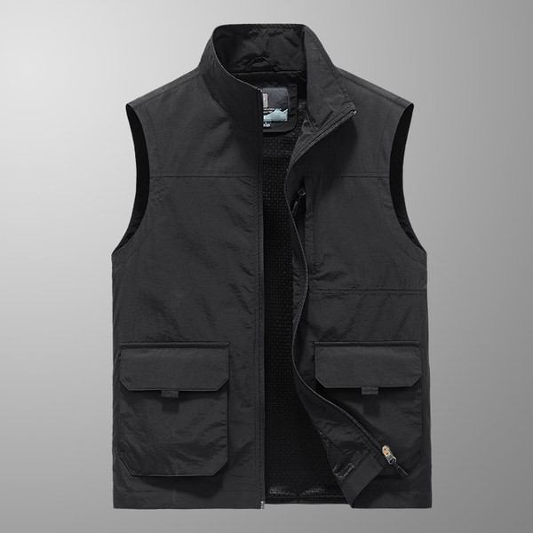 Férfi mellény hosszú gallérral és cipzárral