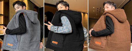 Vyriška pliušinė liemenė su gobtuvu