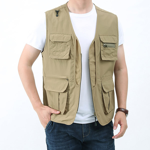 Vestă pentru bărbați cu decolteu în V, cu buzunar și fermoar