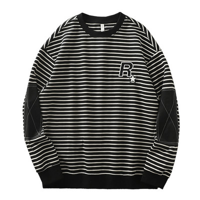 Férfi csíkos, kerek nyakú hosszú ujjú blúz