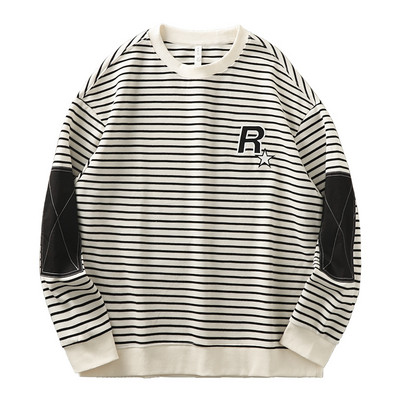 Férfi csíkos, kerek nyakú hosszú ujjú blúz